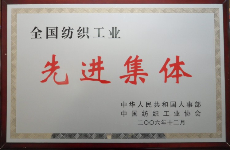 2006年 被中华人民共和国人事部与中国纺织工业协会联合授予"全国纺织工业先进集体"称号